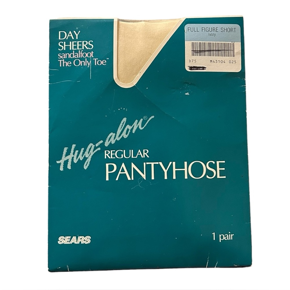 NWT Sears Hug-alon Full Figure Short Ivory Sandalfoot Pantyhose Stockings Hose